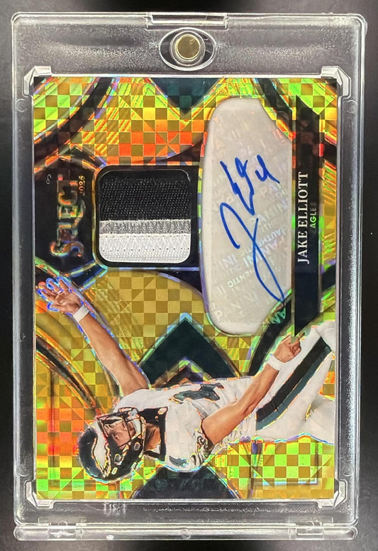 2025 Panini Select Jake Elliott #SME-JET Signature Memorabilia Gold Prizm /10 Auto