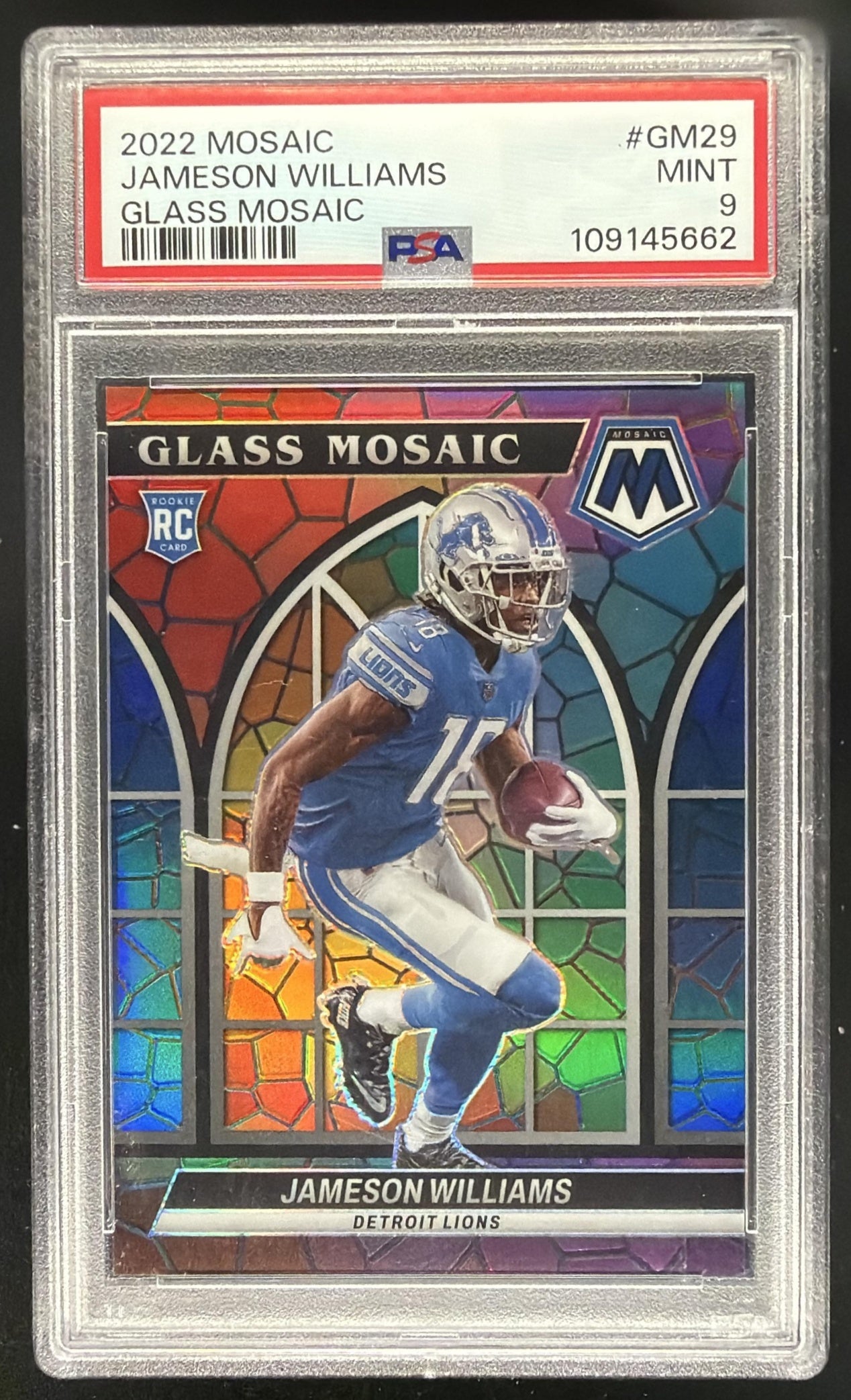 2022 Panini Mosaic Jameson Williams #GM-29 Glass Mosaic RC PSA 9