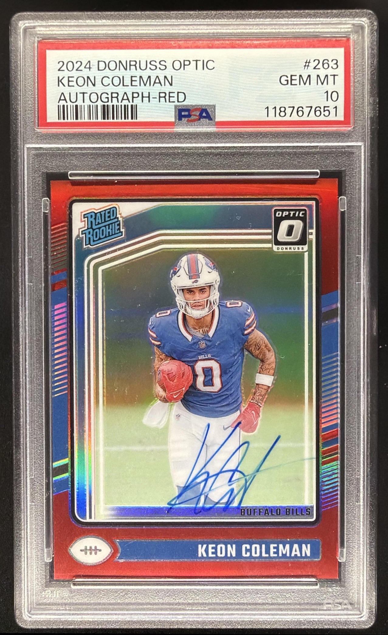 2024 Panini Donruss Optic Keon Coleman #263 Rated Rookie RPS Auto Red /75 PSA 10