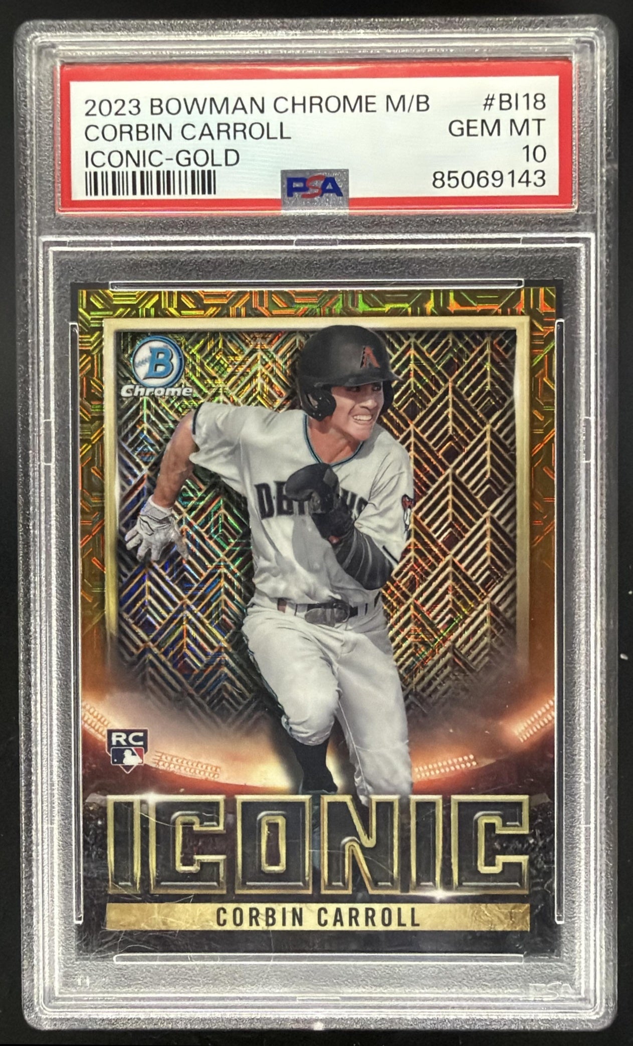 2023 Bowman Chrome Corbin Carroll #BI-18 Iconic Mojo Gold Refractor /50 RC PSA 10