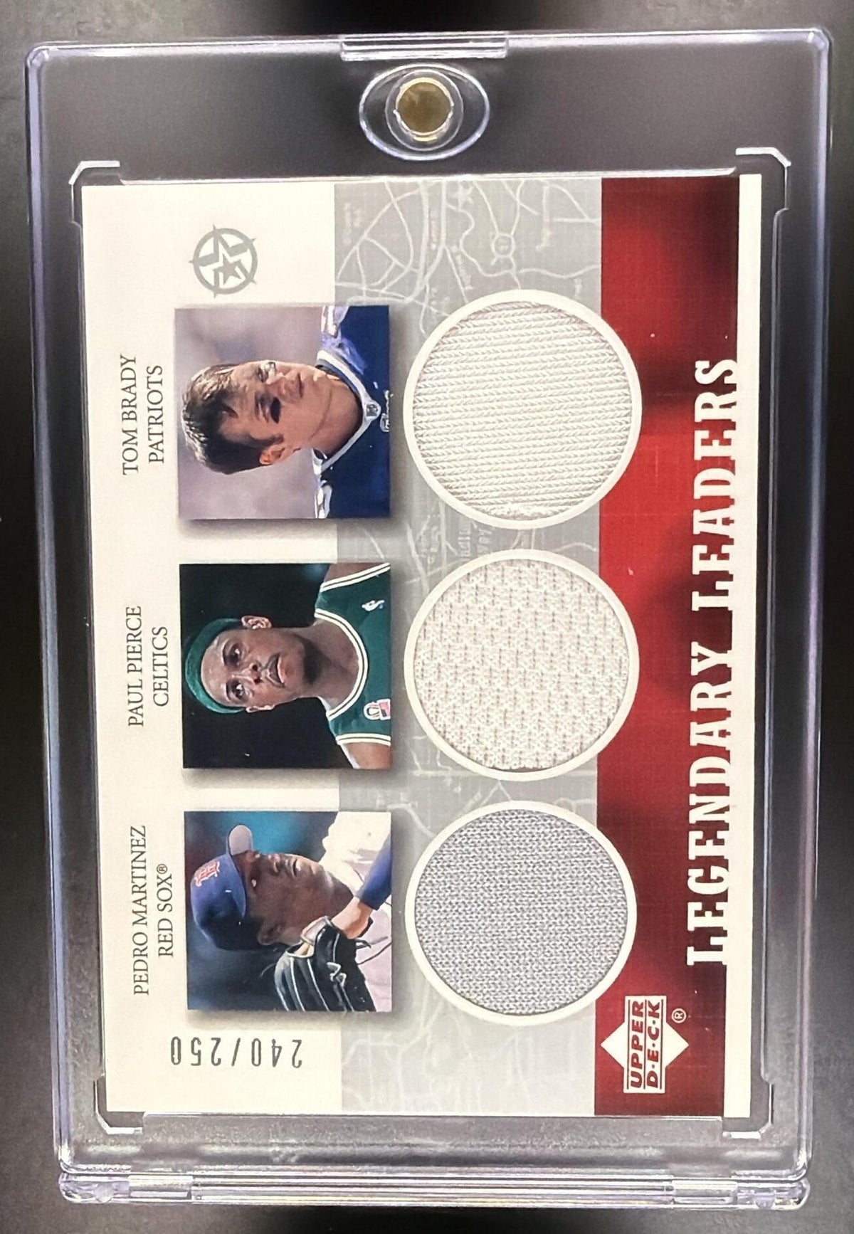 2002 Upper Deck SuperStars Pedro Martinez Tom Brady #PM/TB-L Legendary Leaders Dual Jersey MEM