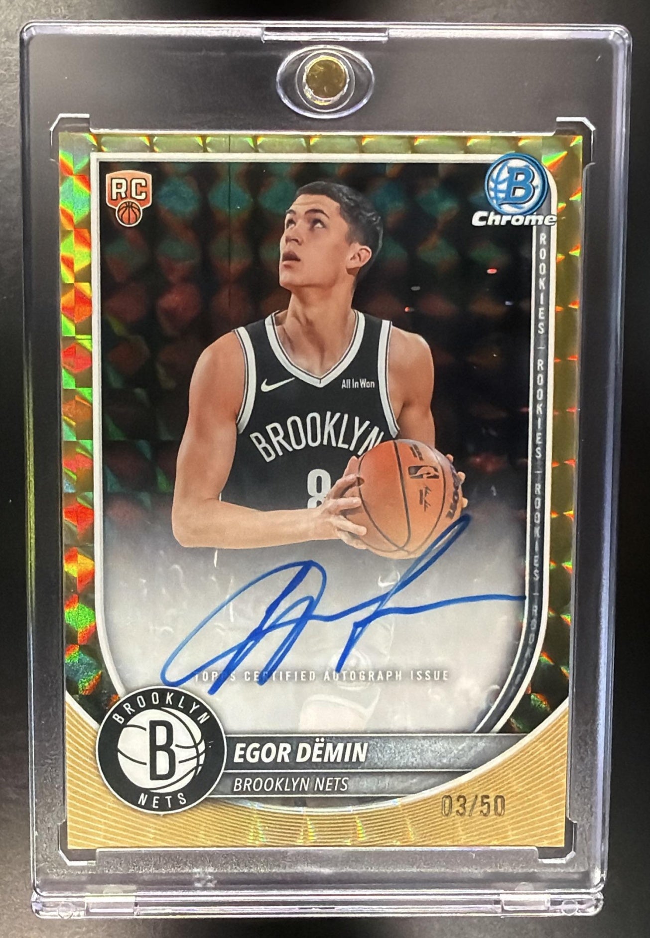 2025-26 Bowman Egor Demin #BCA-ED Chrome Auto Gold Geometric Refractor 3/50 RC