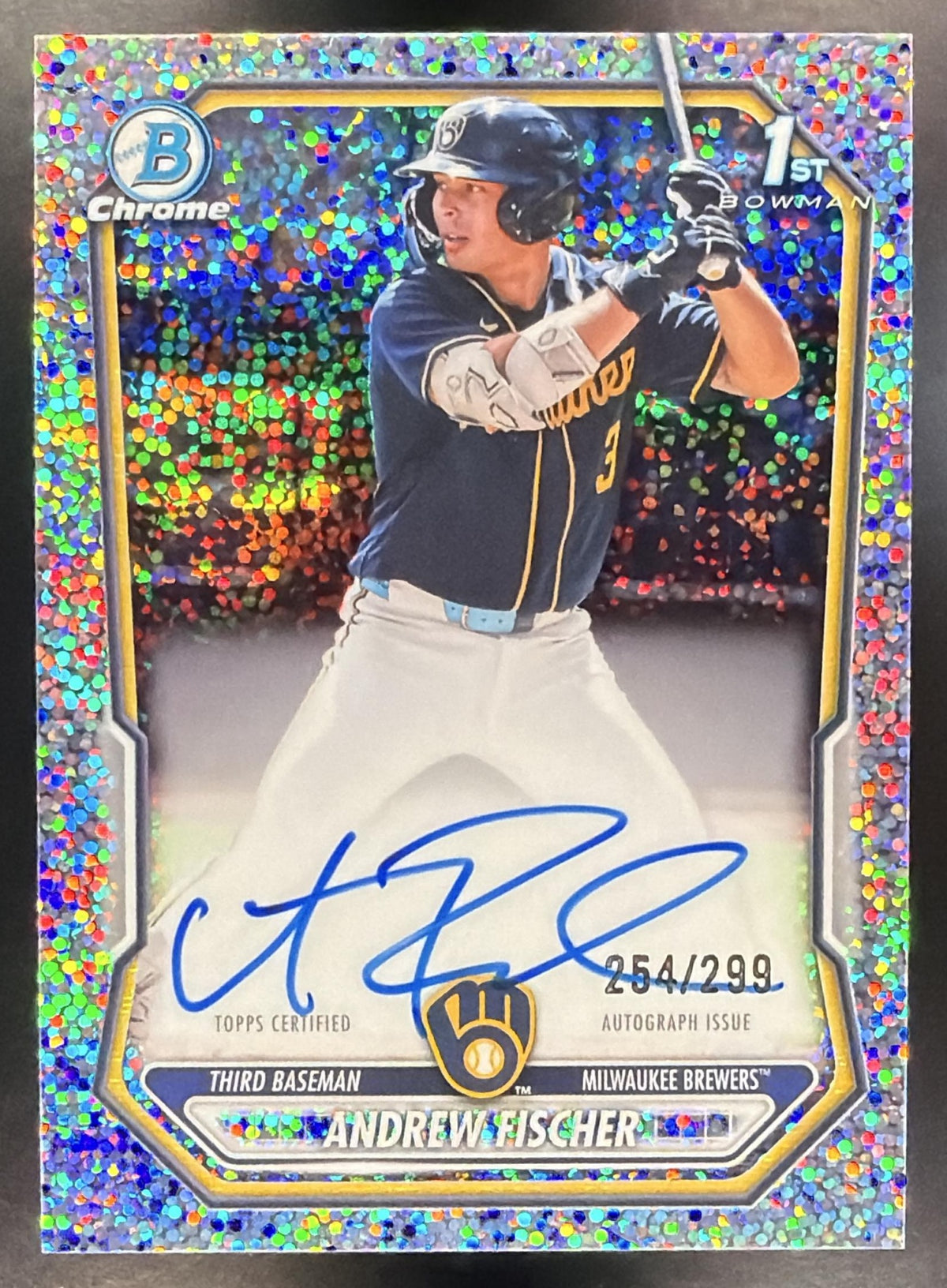 2026 Bowman Andrew Fischer #CPA-AF Chrome Auto Speckle Refractor /299 1st Prospect