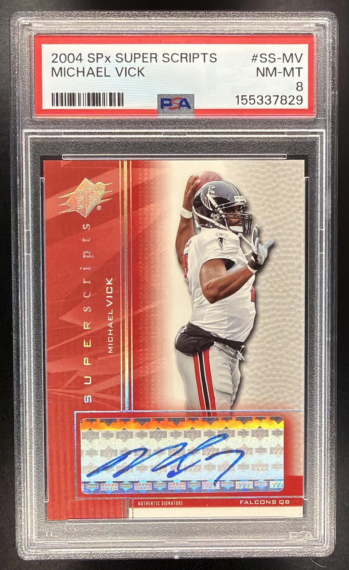 2004 SPx Michael Vick #SS-MV Super Scripts Auto PSA 8