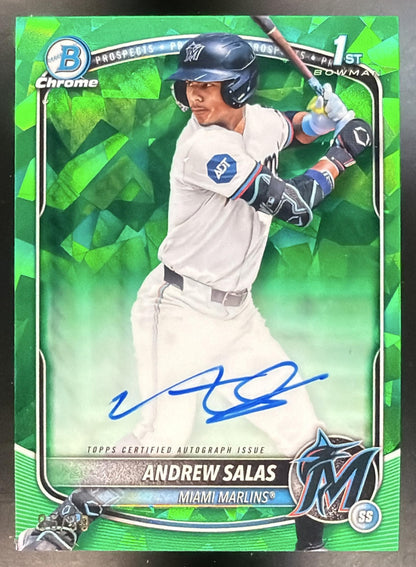 2025 Bowman Chrome Sapphire Andrew Salas #CPSA-AS Auto Green Refractor 95/99 1st Miami