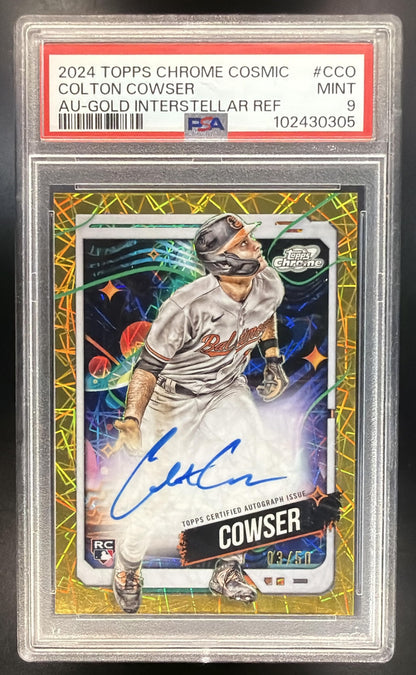 2024 Topps Cosmic Chrome Colton Cowser #CCA-CCO Auto Gold Interstellar Refractor 3/50 RC PSA 9