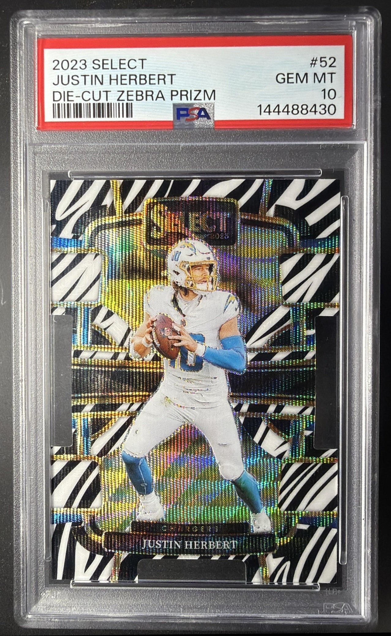 2023 Panini Select Justin Herbert #52 Zebra Prizm SSP Concourse PSA 10