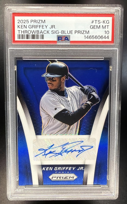 2025 Panini Prizm Ken Griffey Jr. #54 Throwback Blue Auto 32/49 PSA 10