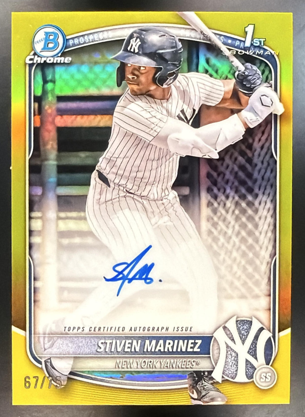 2025 Bowman Chrome Baseball Stiven Marinez #CPA-SMA Auto Yellow Refractor 67/75 1st
