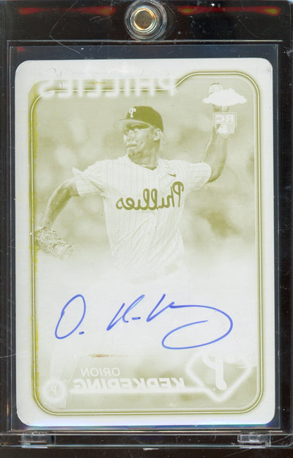 2024 Topps Chrome Orion Kerkering Yellow Printing Plate Auto 1/1 RC