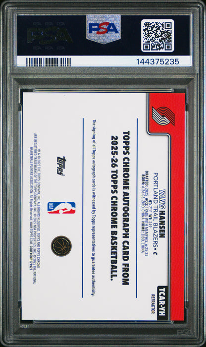 2025-26 Topps Chrome Yang Hansen Rookie Refractor Auto PSA 9