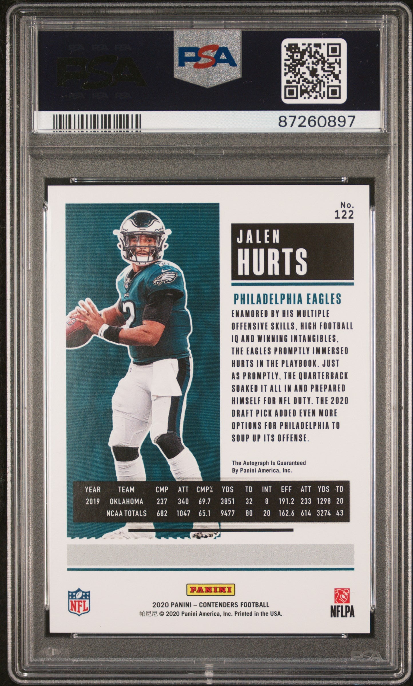 2020 Panini Contenders Jalen Hurts #122 Championship Ticket /49 Auto RC PSA 9