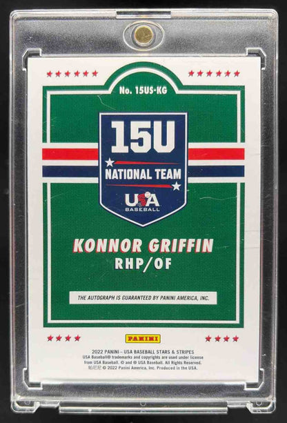 2022 Panini USA Baseball Stars & Stripes Konnor Griffin #15US-KG 15U National Team Signatures Blue Ink /299 Auto