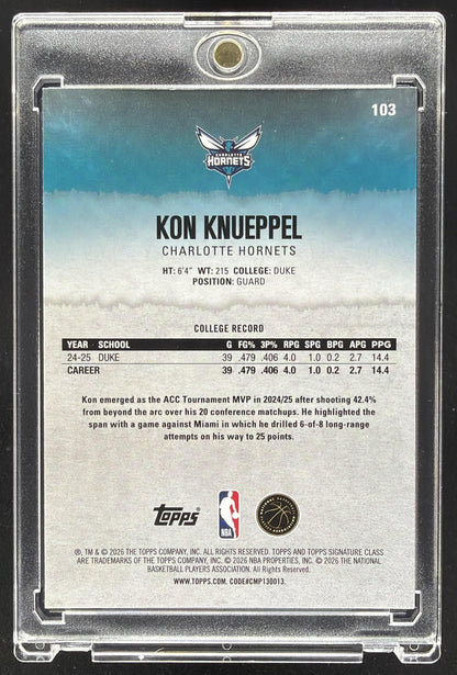 2025 Topps Signature Class Kon Knueppel #103 Chrome Rookie Teal Refractor /225 RC