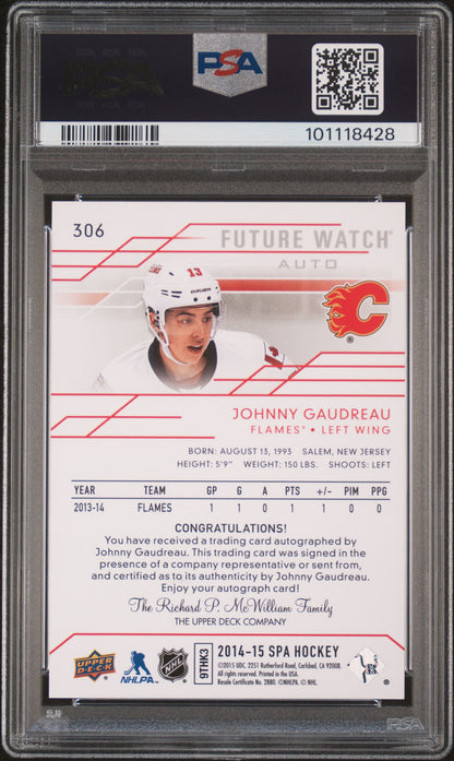 2014 Sp Authentic Johnny Gaudreau Future Watch Rookie Auto /999 PSA 8.5