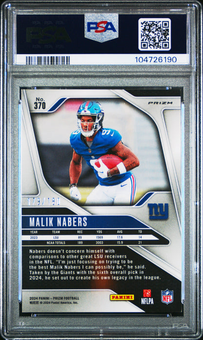 2024 Panini Prizm Malik Nabers #370 Hyper /180 PSA 8 RC
