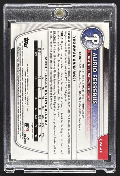 2025 Bowman Chrome Alirio Ferrebus #CPA-AF Auto 1st Prospect Green /99
