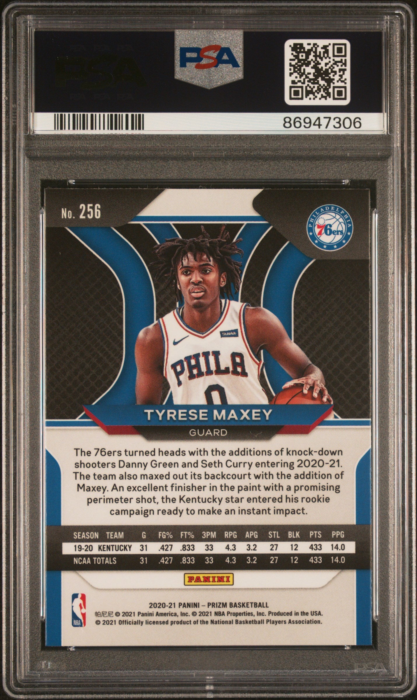 2020-21 Panini Prizm Tyrese Maxey #256 RC PSA 10