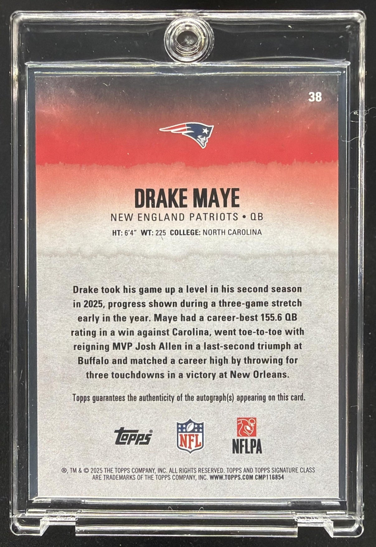2025 Topps Signature Class Drake Maye #38 Veteran Auto Orange Lava Foil 42/50