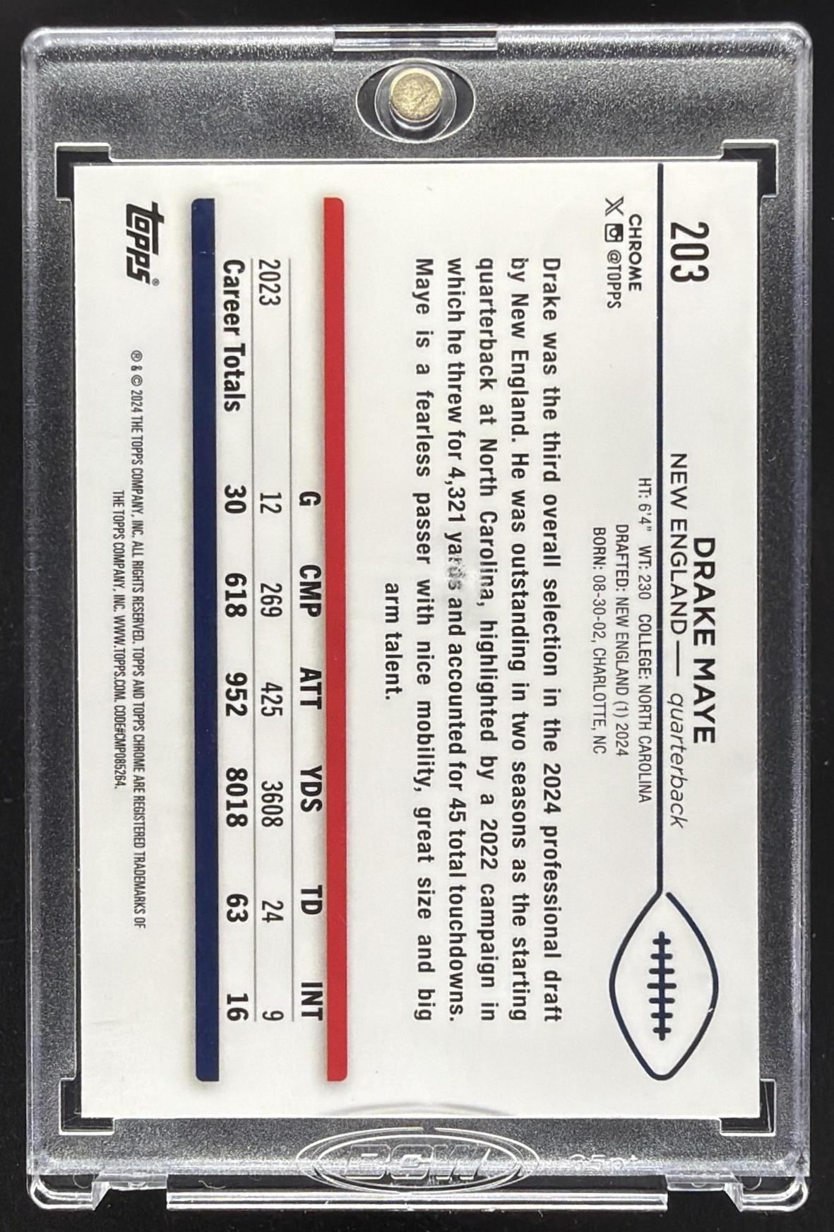 2024 Topps Chrome Sapphire Edition Drake Maye #203 RC