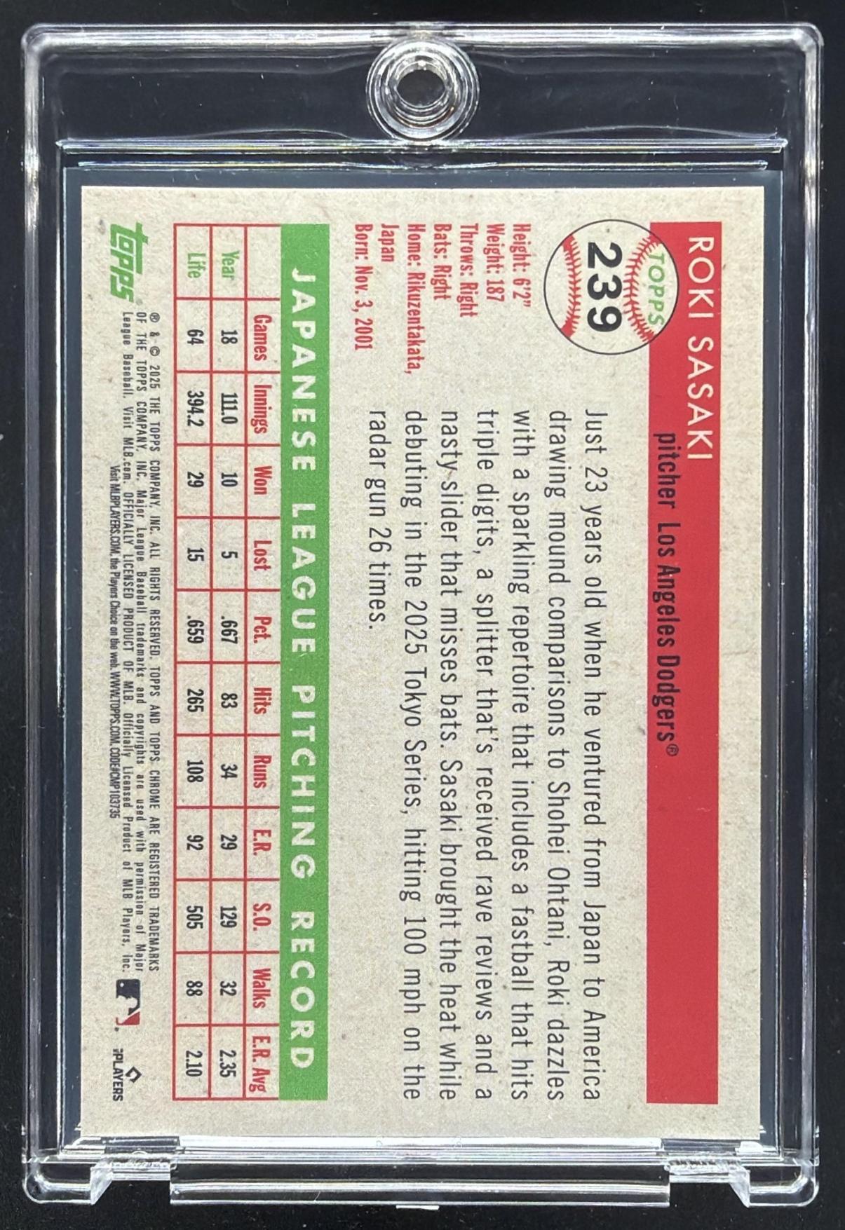 2025 Topps Chrome Platinum Anniversary Roki Sasaki #239 Gold Refractor /50 RC