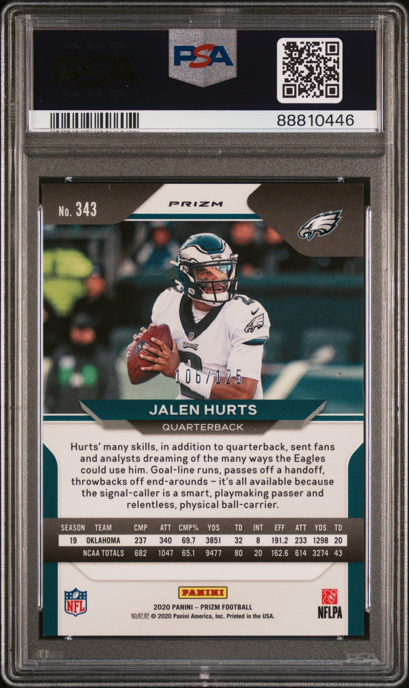 2020 Prizm Jalen Hurts Purple Rookie /125 PSA 9