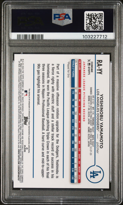 2024 Topps Chrome Yoshinobu Yamamoto Update Rookie Auto /299 PSA 10