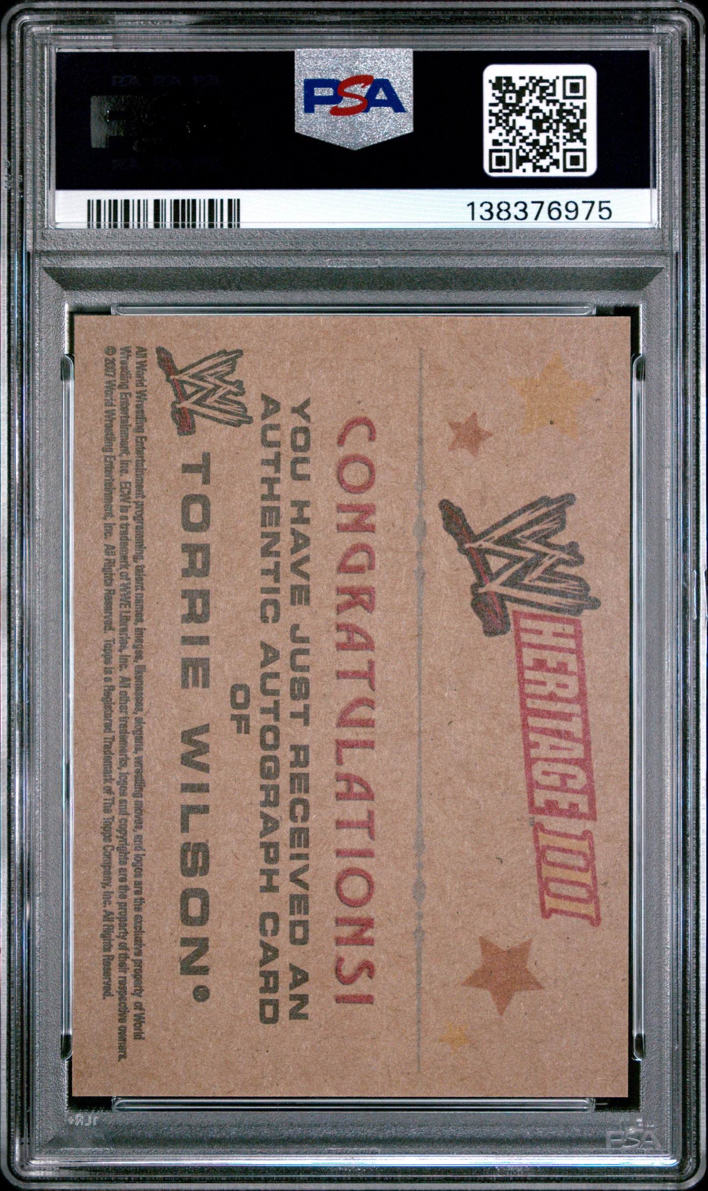 2007 Topps Torie Wilson WWE Heritage Auto PSA 10