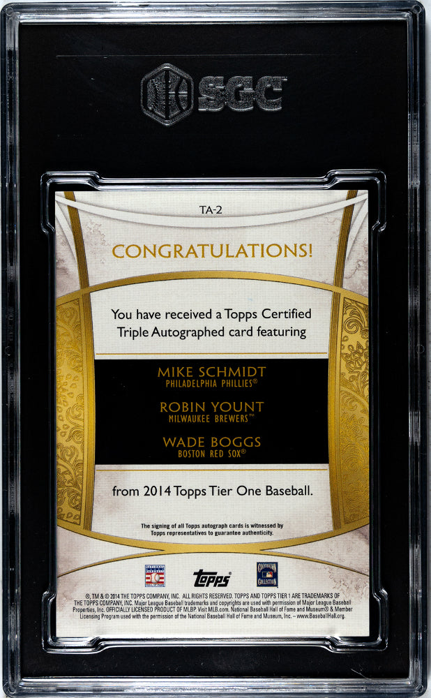 2014 Tier One Mike Schmidt Robin Yount Wade Boggs Auto 06/10 SGC 10 AUTO 10