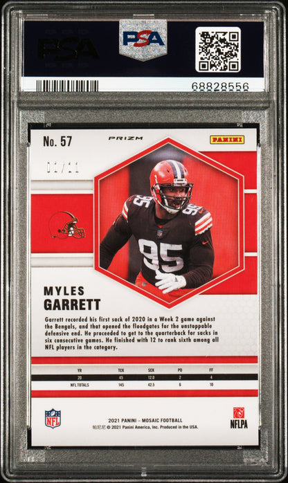 2021 Panini Mosaic Myles Garrett #57 Prizm Pink Swirl 1/11 Browns PSA 10