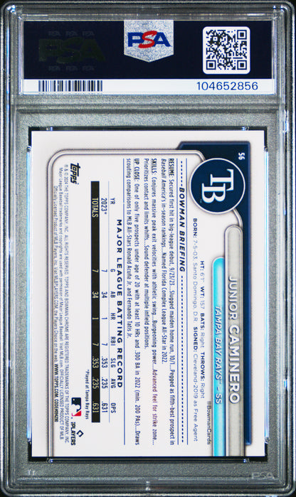2024 Bowman Chrome Junior Caminero Mega Box Aqua Refractor 105/299 PSA 10 RC
