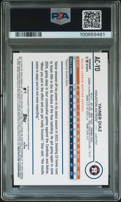 2024 Topps Chrome Yainer Diaz Gold Refractor Auto 07/50 PSA 10