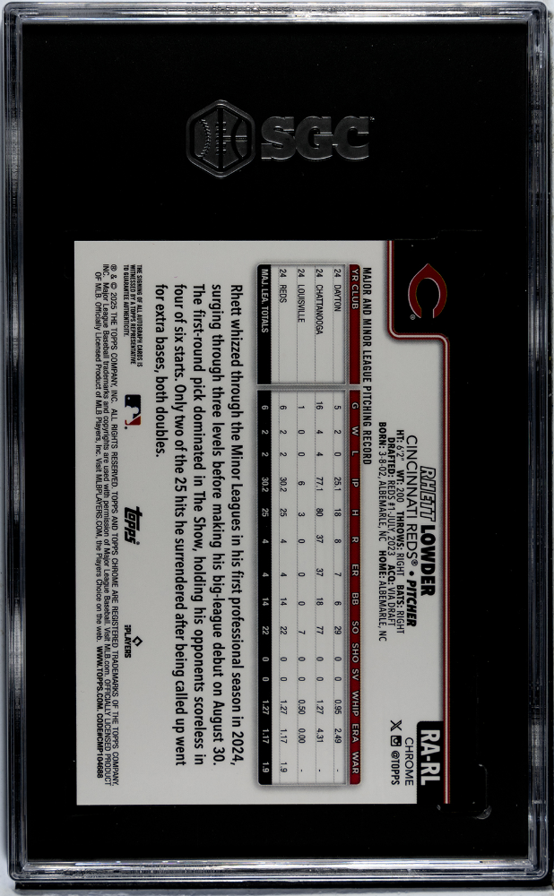 2025 Topps Chrome Rhett Lowder #RA-RL Auto Blue RayWave /150 RC SGC 9.5