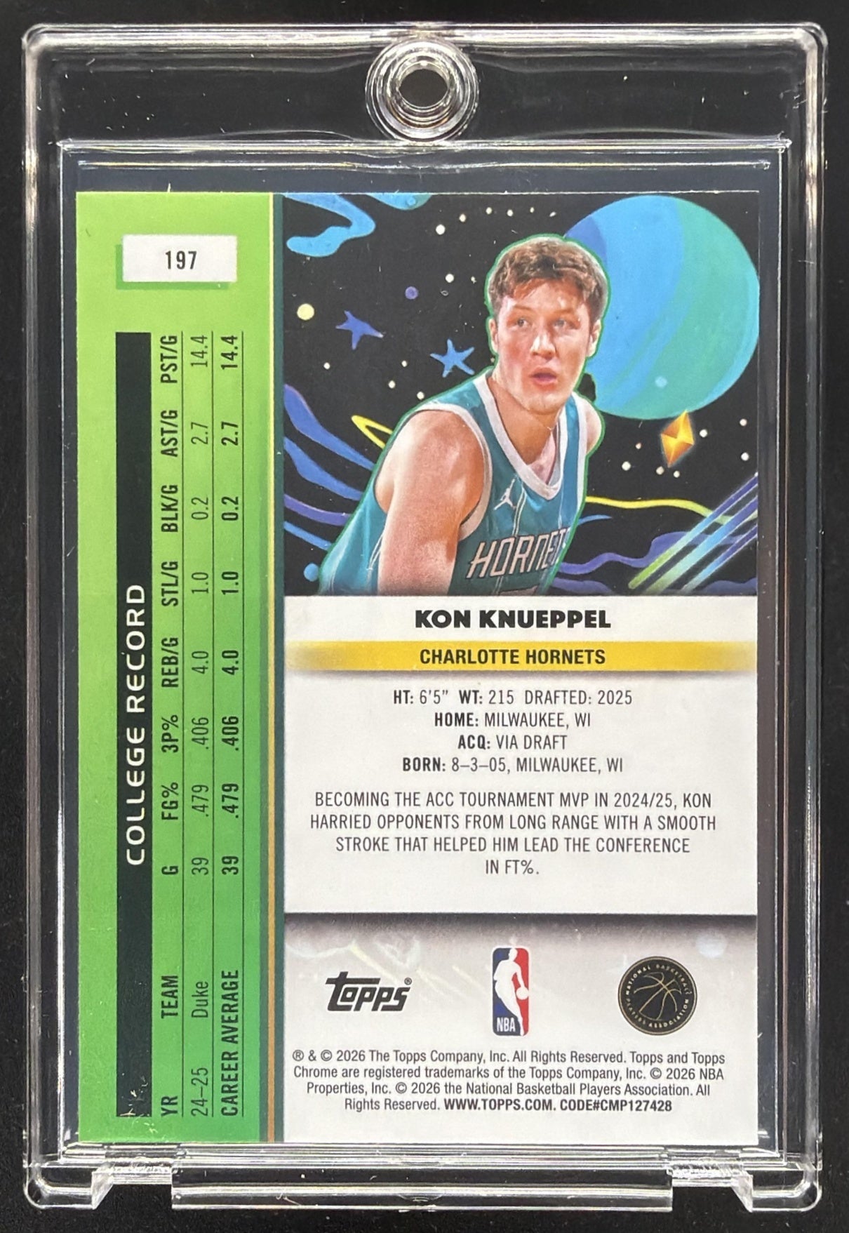 2025-26 Topps Cosmic Chrome Kon Knueppel #197 Purple Nebula Refractor 72/150 RC