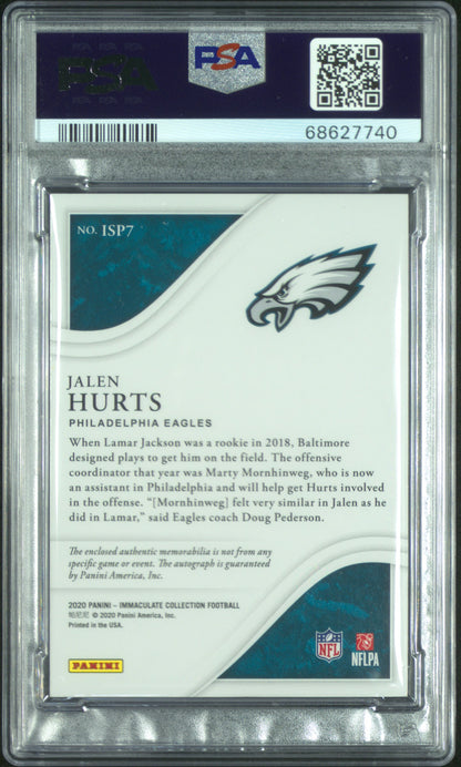 2020 Panini Immaculate Collection Jalen Hurts #ISP7 Patch Auto /99 RC PSA 8