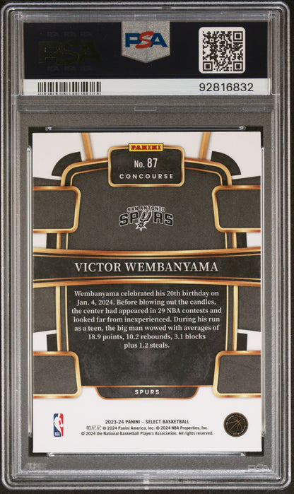 2023-24 Panini Select Victor Wembanyama #87 Blue Prizm RC Concourse Spurs PSA 10