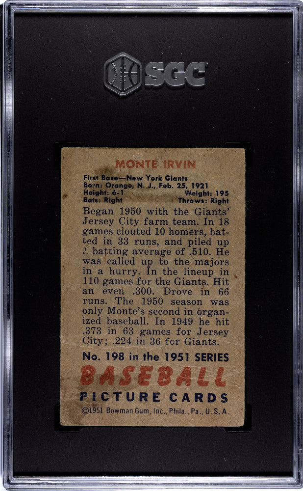 1951 Bowman Monte Irvin SGC 1