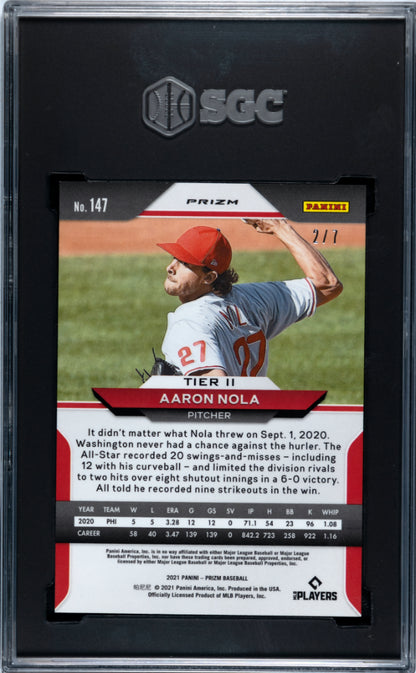 2021 Prizm Aaron Nola Red Shimmer 2/7 SGC 9.5