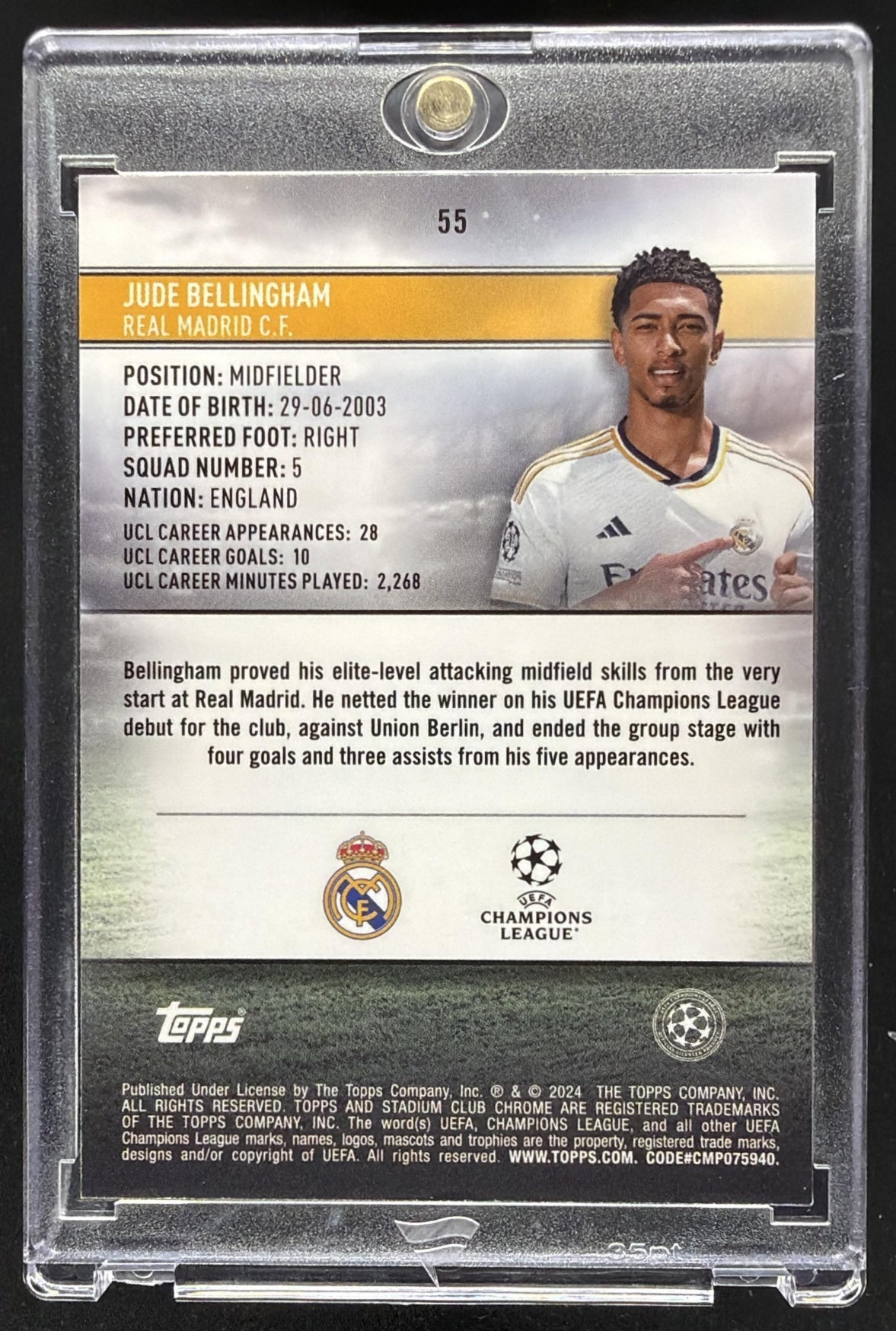 2023 Topps Stadium Club Chrome UEFA Jude Bellingham #55 Purple 15/15