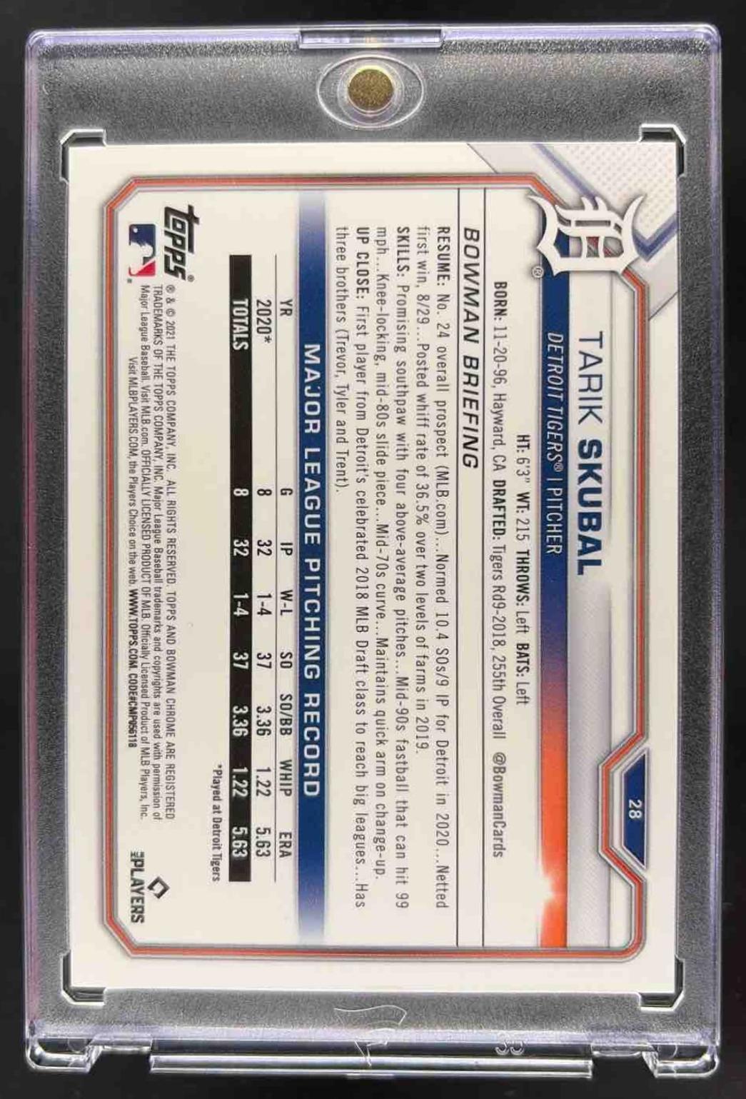2021 Bowman Chrome Tarik Skubal #28 Green Sapphire Rookie /125 RC