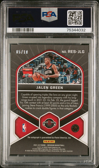 2021 Panini Obsidian Jalen Green #RES-JLG Rookie Etch Yellow /10 Auto RC PSA 10