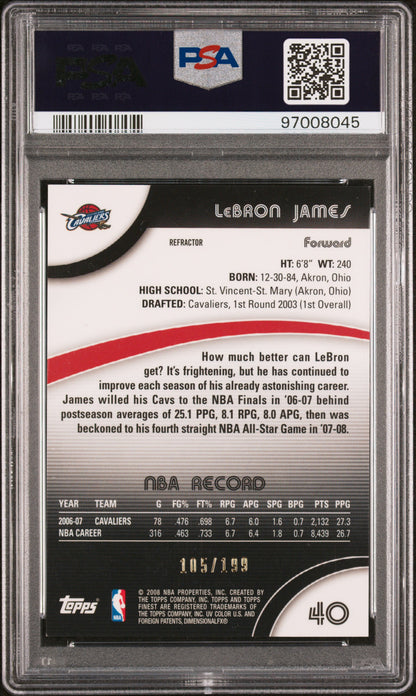 2007-08 Topps Finest Lebron James Blue Refractor /199 PSA 9