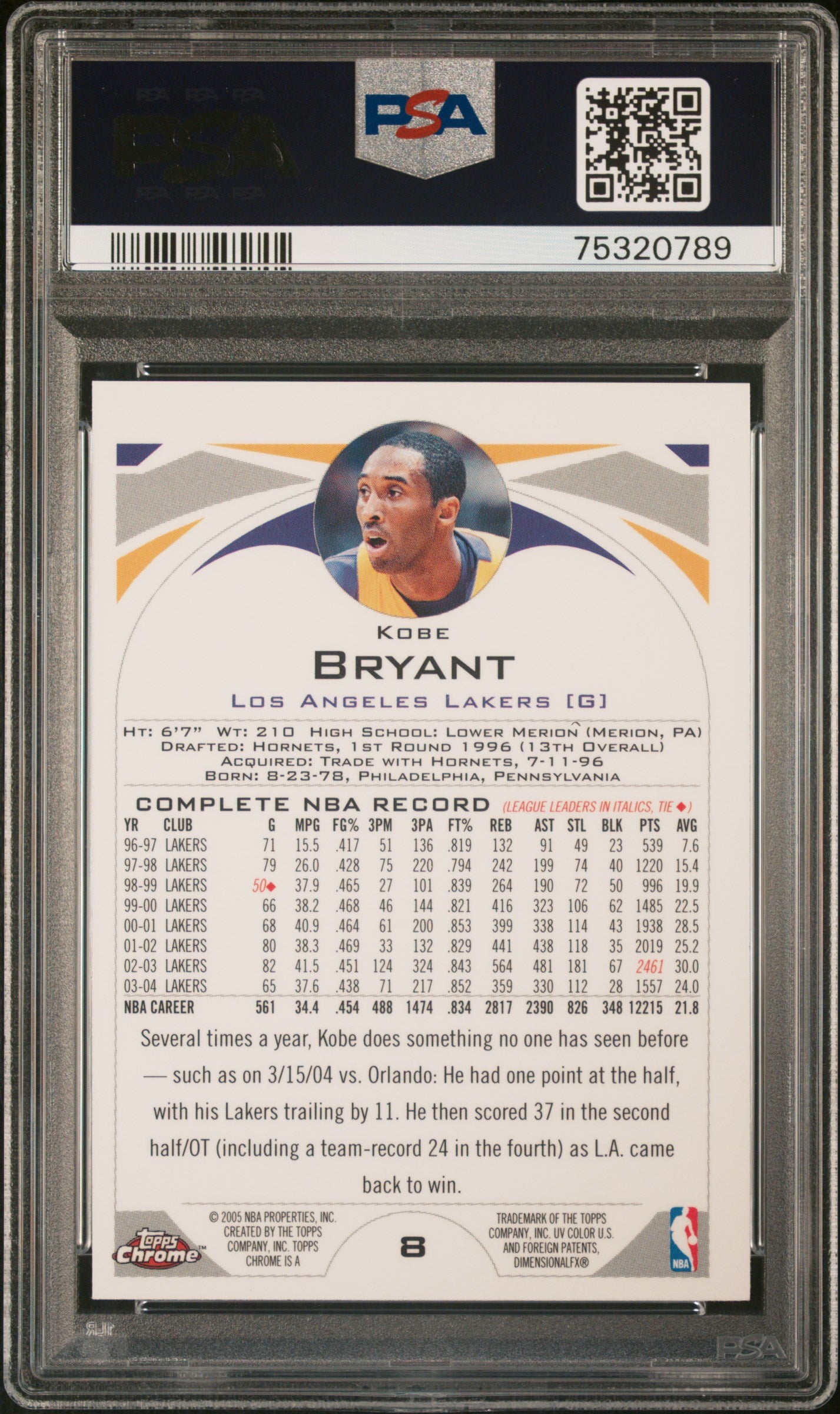 2004 Topps Chrome Kobe Bryant PSA 10