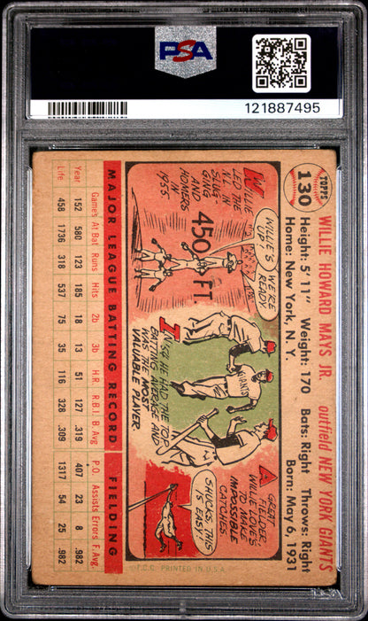 1956 Topps Willie Mays #130 White Back PSA 1