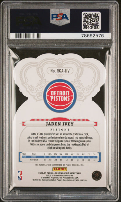 2022 Panini Crown Royale Jaden Ivey #RCA-JIV Rookie Auto /99 RC PSA 10