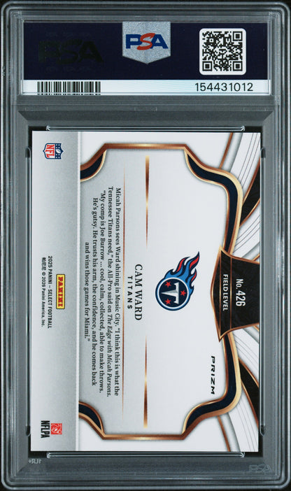 2025 Panini Select Cam Ward #426 Field Level Zebra Prizm RC PSA 9