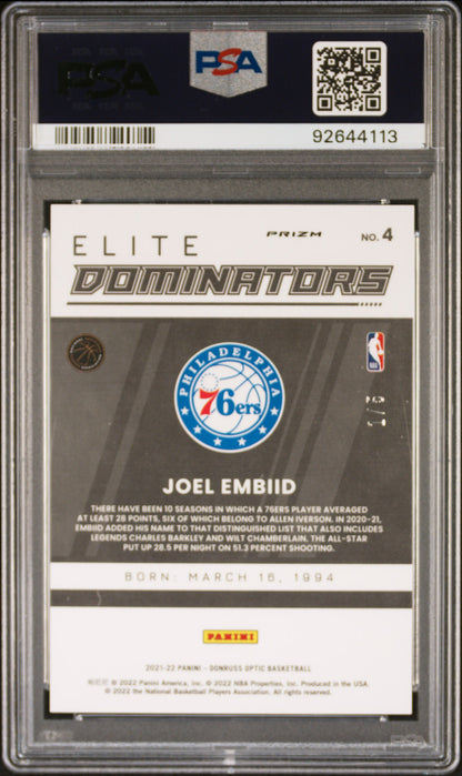 2021 Optic Joel Embiid Elite Dominators Green 1/5 PSA 10