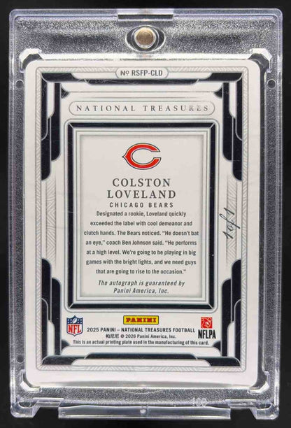 2025 Panini National Treasures Colston Loveland #RSFP-CLD Rookie Printing Plate 1/1 Auto