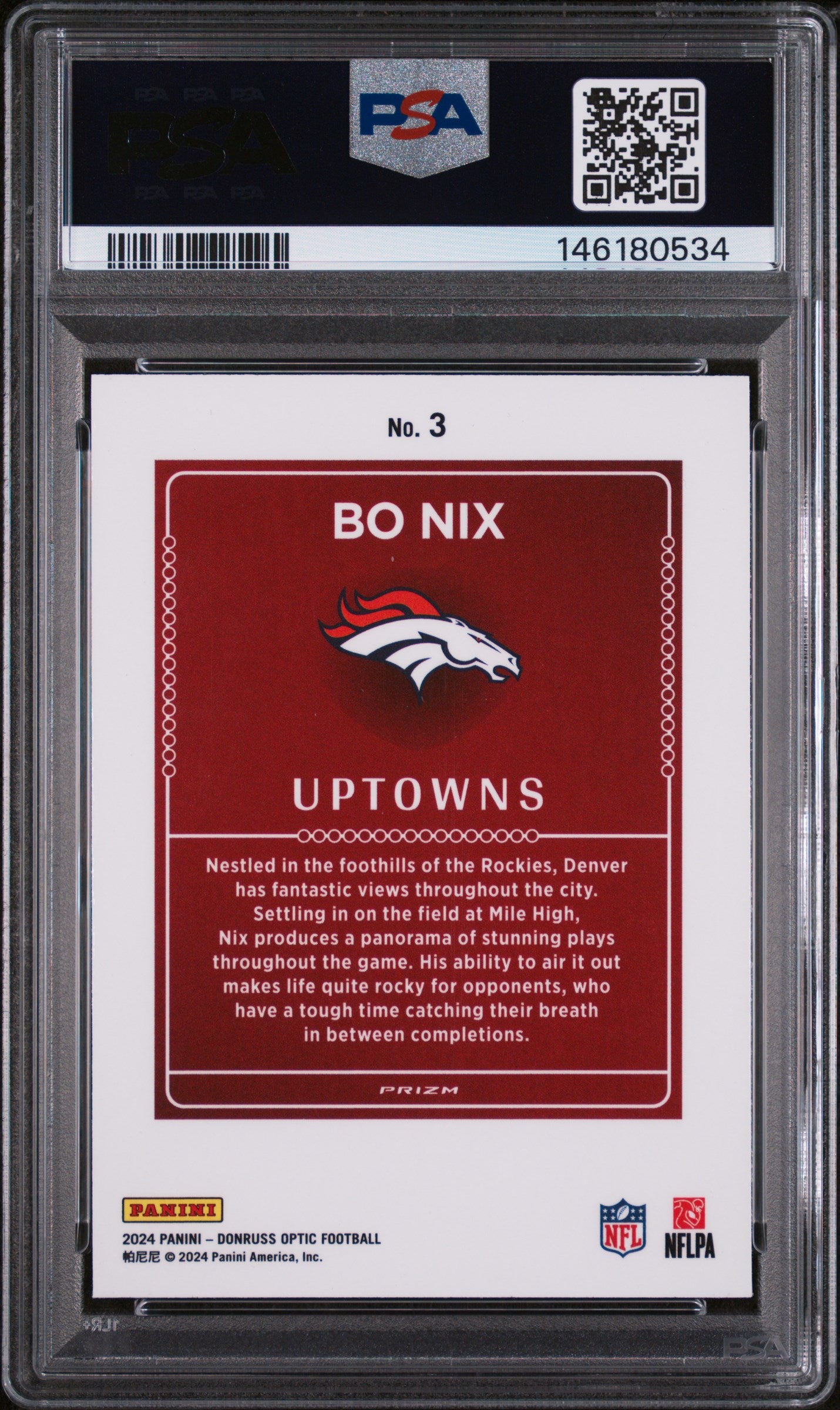 2024 Panini Donruss Optic Bo Nix #3 Uptowns RC SSP PSA 9