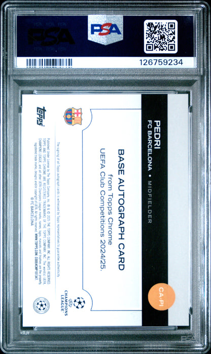 2024 Topps Chrome UEFA Club Competitions Pedri #CA-PI Auto Black Refractor /10 PSA 9